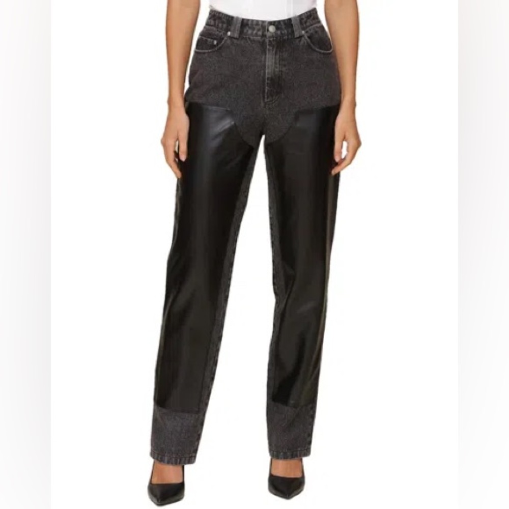 Anthropologie Avec Les Filles Black Mixed Material Leather Jeans Size 26/2